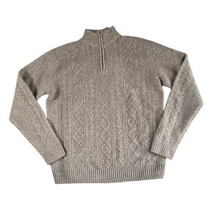 Fisherman Sweater Cable Knit Beige Indie mens XL Grandpa 1/4 zipper Bleu Ice Hip